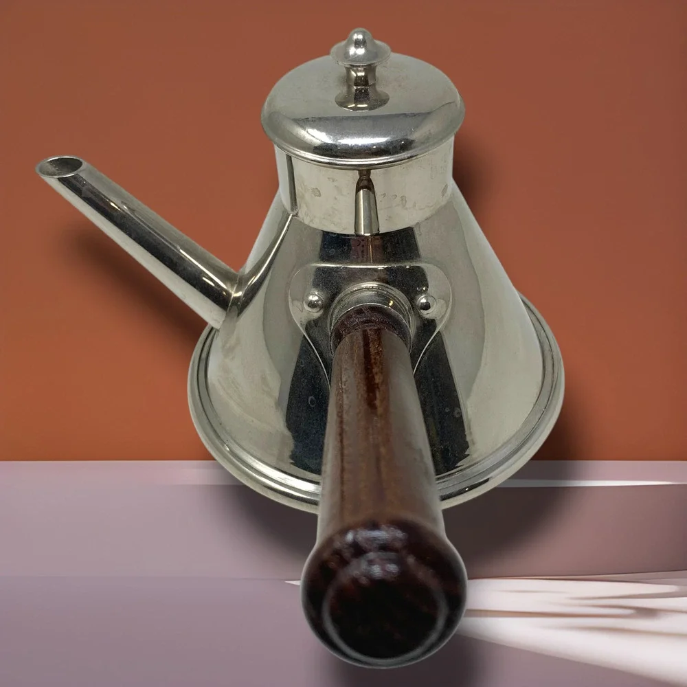 Vintage Mauviel France Chromed Copper Chocolate Pot Coffee Pot Wood Handle MCM